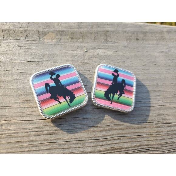 Serape print tack concho, bronc conch screwback concho, saddle conchos bridle - Picture 4 of 4